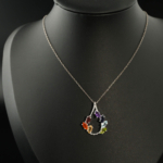A luxury multi-gemstone designer pendant featuring marquise cut amethyst, sapphire, topaz, peridot, citrine, agate, and garnet in 925 sterling silver.