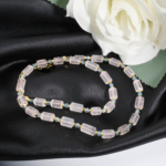 Echte 925 Silber Damen Design-Kette mit zylindrischem Rosenquarz, blauem Topas und goldenem Hämatit.