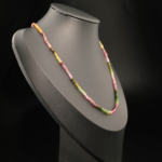Collana da donna in argento 925 con grani rondelle sfaccettati in tormalina naturale multicolore (2x3mm).