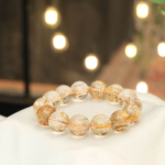 Bracelet de luxe orné de perles rondes de 16,01-16,03mm en quartz rutile doré naturel original de qualité 10A+ VIP certifié.