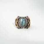 Handgefertigter Luxus-Ring aus 925 Silber mit originalem Labradorit- und Turmalin-Naturstein.