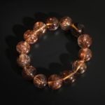 Bracelet de luxe orné de perles rondes de 14,98-15,12mm en quartz rutile cuivre et or naturel original de qualité 10A+ VIP.