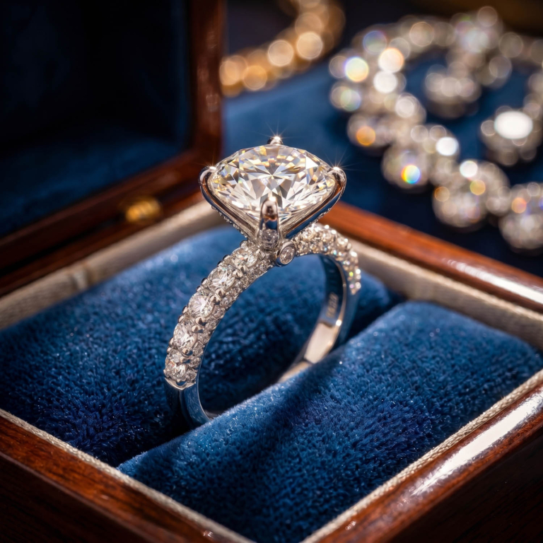 Luxus-Fünf-Steine-Ring aus 925er Sterlingsilber, besetzt mit GRA-zertifizierten originalen Moissanit-Edelsteinen im Rundschliff.