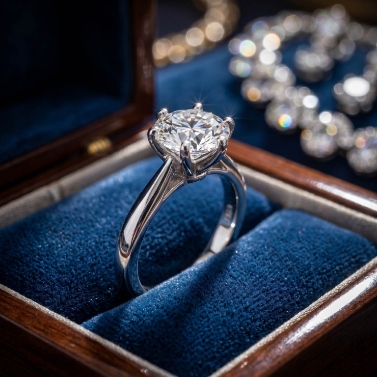 Luxus-Solitair-Ring aus 925er Sterlingsilber, besetzt mit einem zertifizierten originalen Moissanit-Edelstein im Rundschliff.