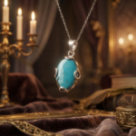 Luxus-Design-Kette aus 925er Sterlingsilber, besetzt mit einem originalen Türkis-Edelstein im ovalen Cabochon-Schliff.