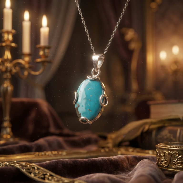 Luxus-Design-Kette aus 925er Sterlingsilber, besetzt mit einem originalen Türkis-Edelstein im ovalen Cabochon-Schliff.