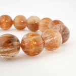 Bracelet de luxe orné de perles rondes de 15,23-15,34mm en quartz rutile doré naturel original de qualité 10A+ VIP certifié.