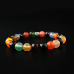 Pulsera de diseño de lujo con cuentas redondas de piedra natural de ágata de colores de 8 mm.