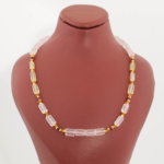 Collar de diseño para mujer en plata de ley 925 con cuarzo rosa, cuarzo limón, citrino, rubí y hematita dorada.