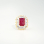 Handgefertigter Luxus-Ring aus 925 Silber mit einem originalen 7,5ct Rubin-Naturstein und Swarovski-Kristall-Umrandung.