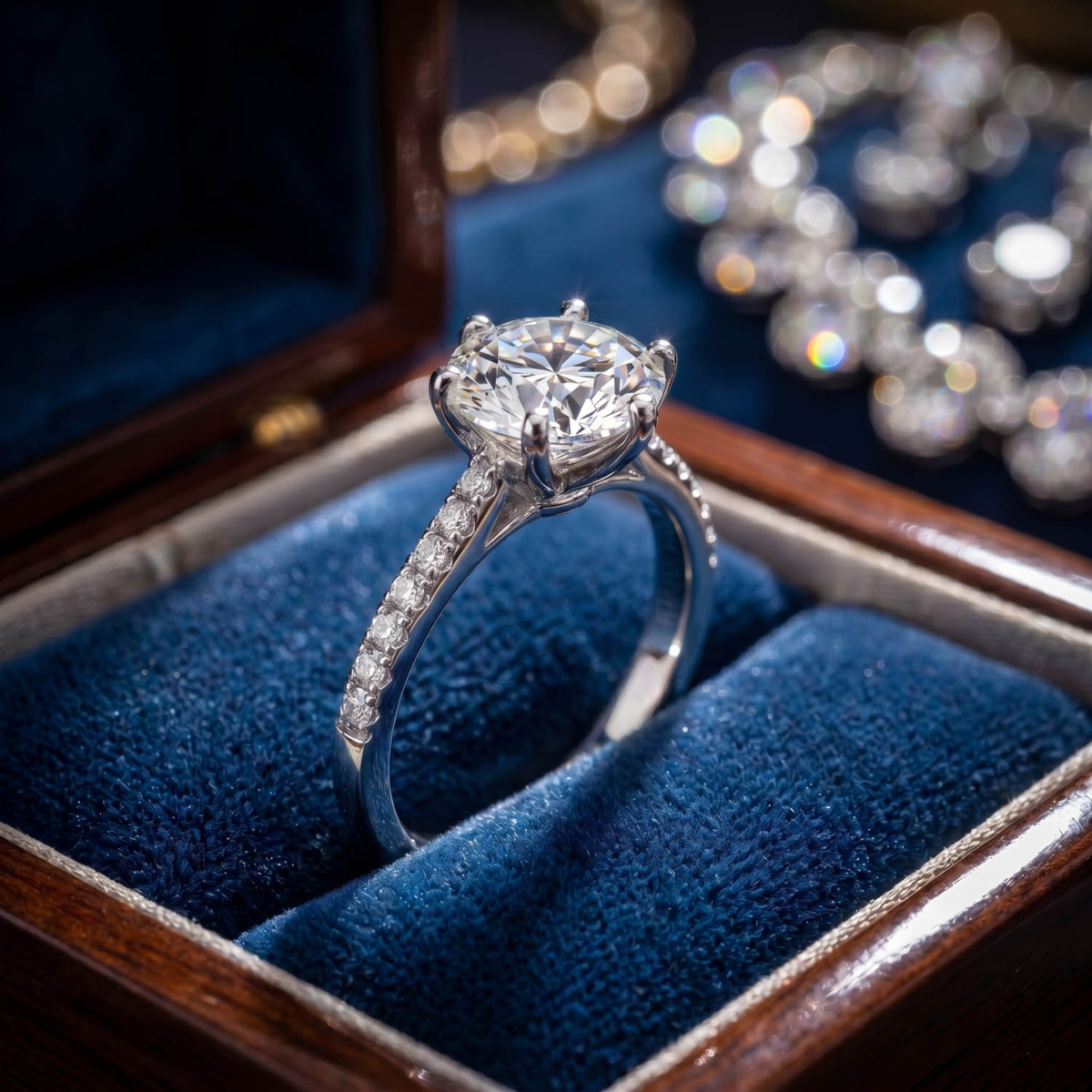 Luxus-Solitair-Ring mit vier Krappen aus 925er Sterlingsilber, besetzt mit einem GRA-zertifizierten originalen 1.5ct Moissanit-Edelstein im Rundschliff.