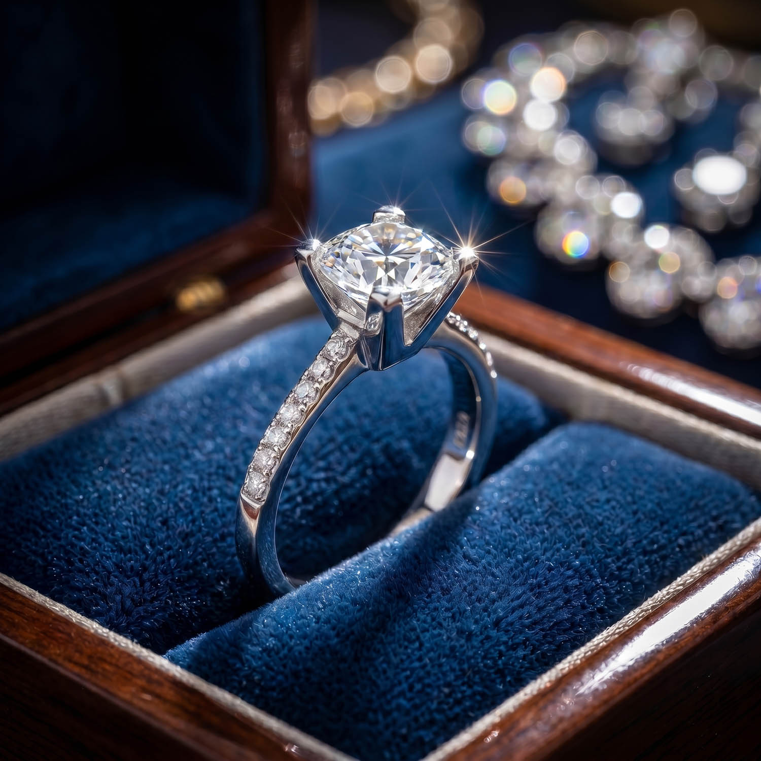 zertifiziert-moissanit-925-silber-solitair-design-ring Kolları sıralı taşlı dört tırnaklı montürde d renk vvs1 berraklıkta orijinal mozanit taşlı ve GRA sertifikalı 925 ayar gümüş tasarım lüks tektaş yüzük modeli.