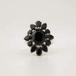 Luxus-Design-Frauenring aus 925er Sterlingsilber, besetzt mit originalen schwarzen Onyx-Edelsteinen im fächerförmigen Blüten-Facettenschliff.