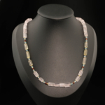 A 925 sterling silver design women necklace (40+5cm) featuring rose quartz, lemon quartz, blue topaz, ruby, and gold hematite.