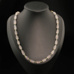 A 925 sterling silver design women necklace (40+5cm) featuring cylinder rose quartz, blue topaz, and gold hematite beads.