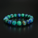 Bracelet en perles de pierre naturelle azurite malachite qualité 6A+ de 11-12mm avec motifs bleus et verts.