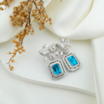 Orijinal Blue Topaz Doğal Taşlı 925 Ayar Gümüş Tasarım Küpe