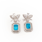 Orijinal Blue Topaz Doğal Taşlı 925 Ayar Gümüş Tasarım Küpe - Görsel 2