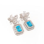 Orijinal Blue Topaz Doğal Taşlı 925 Ayar Gümüş Tasarım Küpe - Görsel 3