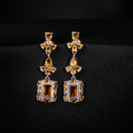 Boucles d'oreilles pendantes en argent 925 avec citrine naturelle originale taille baguette et poire.