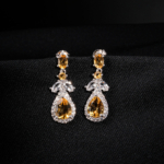 Boucles d'oreilles pendantes en argent 925 avec citrine naturelle originale en forme de goutte et zircons.