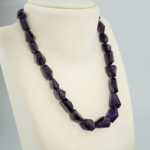 A 925 sterling silver women's 41cm necklace featuring natural custom-faceted geometric dark purple amethyst gemstones.