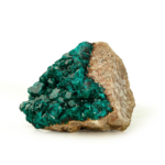A natural raw emerald-green dioptase crystal cluster specimen.