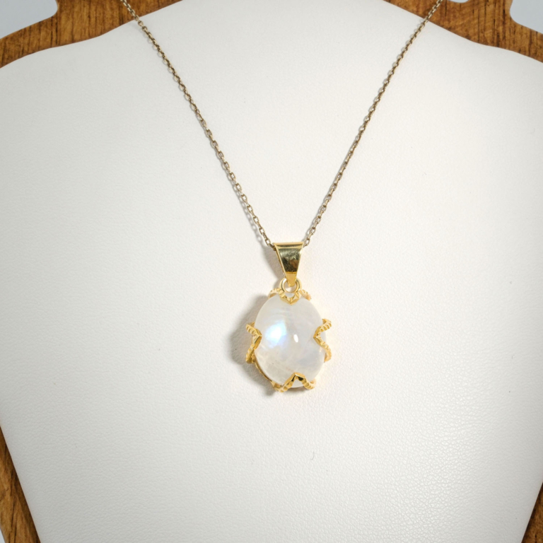 Ženska pozlaćena ogrlica od srebra 925 sa prirodnim mjesečevim kamenom od 14,45 ct.
