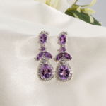 A pair of original amethyst natural stone 925 sterling silver drop dangle earrings with zircon halo accents.
