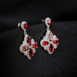 A pair of original marquise cut garnet natural stone 925 sterling silver flower design dangle drop earrings with zircon accents.