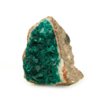 A natural raw emerald-green dioptase crystal cluster specimen.