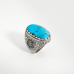 Bague pour homme faite main en argent 925 sertie d'une turquoise naturelle de Nishapur taillée en cabochon avec paires noires.