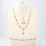 A 925 sterling silver women's jewelry set featuring teardrop natural yellow citrine gemstones with a 45+3cm necklace and 19cm bracelet.