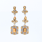 Pendientes colgantes en plata de ley 925 con citrino natural original corte baguette y pera.
