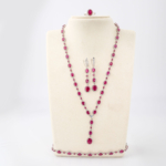 An original ruby natural stone 925 sterling silver design women jewelry set including necklace bracelet earrings and ring.