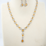 Parure de bijoux pour femme en argent 925 avec citrines naturelles comprenant collier 43+5cm, bracelet 17+3cm, boucles et bague.