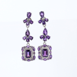 Echte 925 Silber Tropfen-Ohrringe mit Amethyst Naturstein im Baguette- und Birnenschliff.