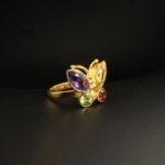 Bague papillon pour femme en argent 925 doré sertie d'améthyste, citrine, péridot et grenat.