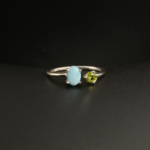 Orijinal Larimar ve Zebercet (Peridot) Doğal Taş 925 Ayar Gümüş Tasarım Kadın Yüzük - Görsel 3