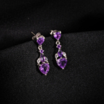 Echte 925 Silber Ohrringe mit Herz-Amethyst Naturstein und Zirkonia Besatz.