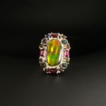 Orijinal Ammonite Opal, Siyah Opal ve Rubellit Turmalin Doğal Taş 925 Ayar Gümüş Tasarım Kadın Yüzük - Görsel 4
