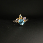 Orijinal Blue Topaz Ve Safir Doğal Taş 925 Ayar Gümüş Tasarım Kadın Yüzük - Görsel 5
