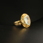 Orijinal Blue Topaz 925 Ayar Gümüş Tasarım Gold Kaplama Kadın Yüzük - Görsel 5