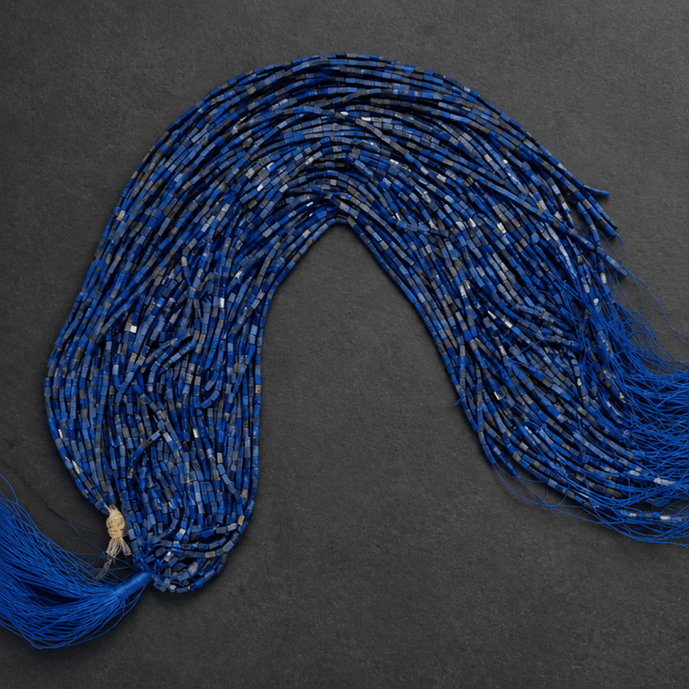 Lacivert tonlu 2x4 mm dikdörtgen Lapis Lazuli doğal taş boncuk dizi