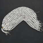 Beyaz ve gri damarlı 8x10 mm hegzagonal kesim Havlit doğal taş boncuk dizi