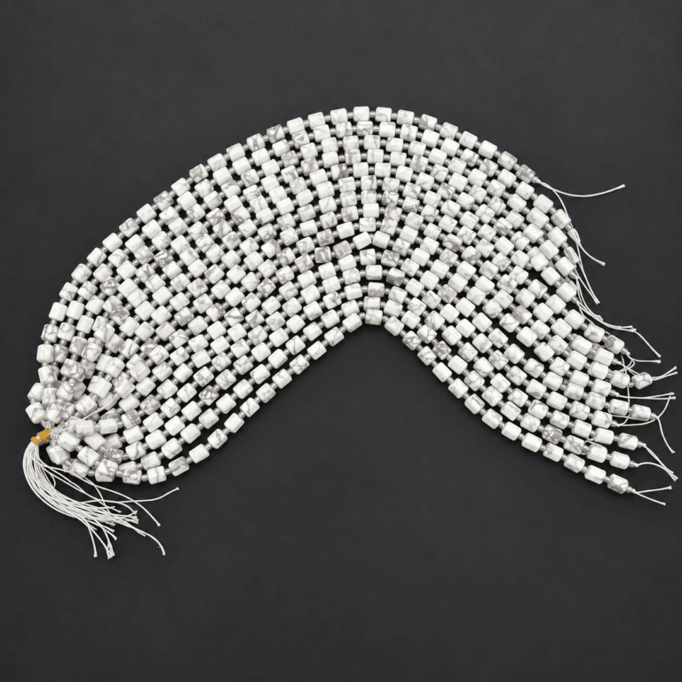 Beyaz ve gri damarlı 8x10 mm hegzagonal kesim Havlit doğal taş boncuk dizi