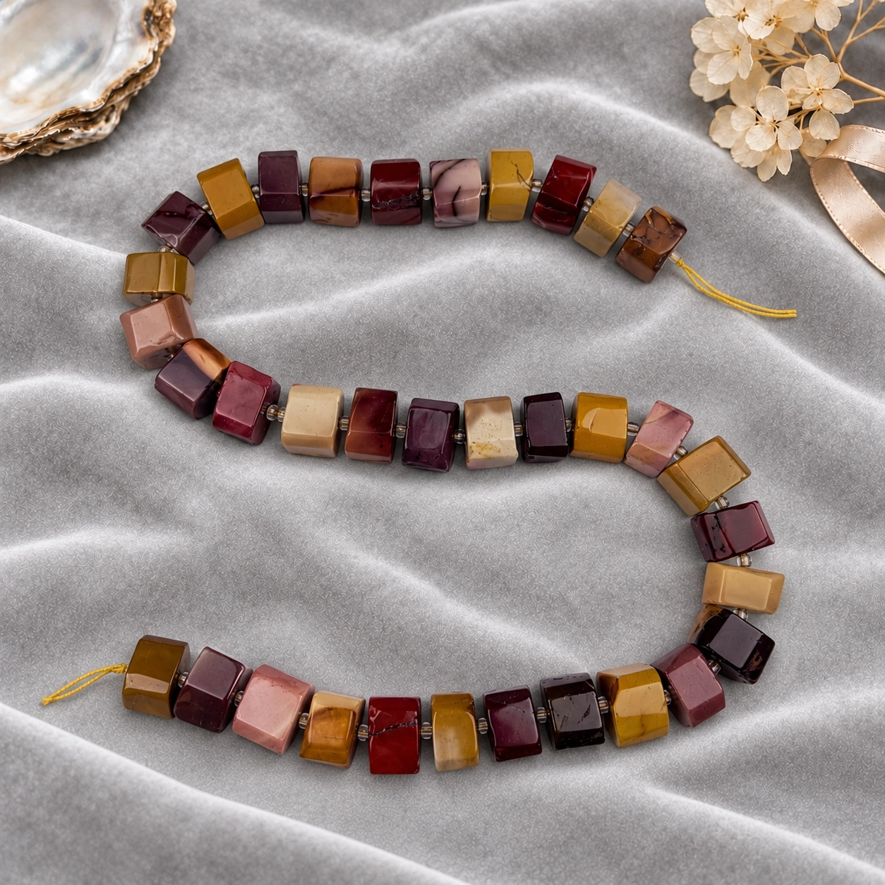 12x10 mm Silindir Mokaid Jasper Dizi Boncuk Bordo, kırmızı, hardal sarısı, kahverengi, krem ve pembe tonlarında silindir Mokaid Jasper boncuk dizisi