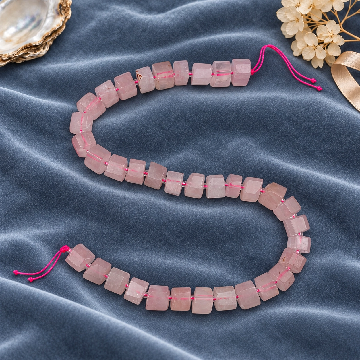 12x10 mm Silindir Pembe Kuvars Dizi Boncuk Açık pembe, yumuşatılmış köşeli silindir formda Pembe Kuvars dizi boncuklar