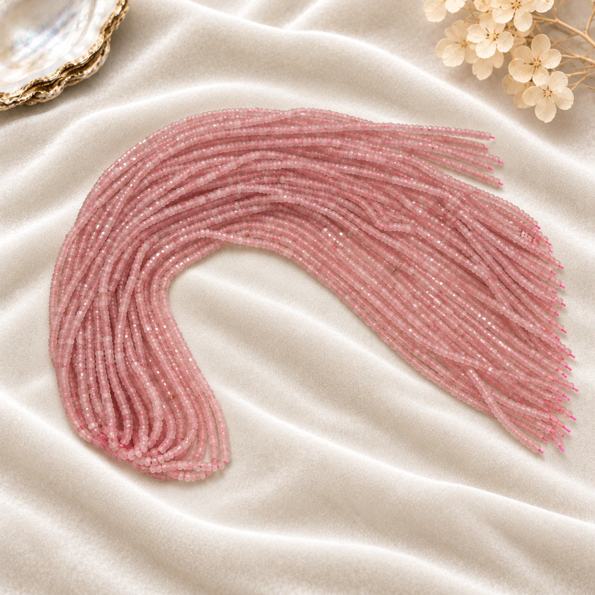 Pembe tonlu 4x2 mm rondel kesim Pembe Kuvars dizi boncuk