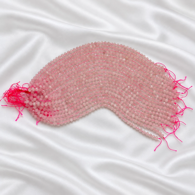 Açık pembe tonlarda rondel kesim pembe kuvars dizi boncuklar